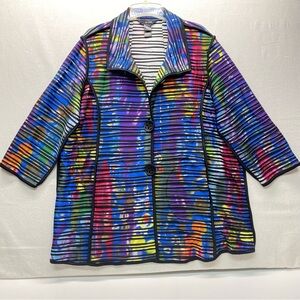Ali Miles Womens XL 3/4 Sleeve Jacket Wearable Art Multicolor W/ Black Stripes